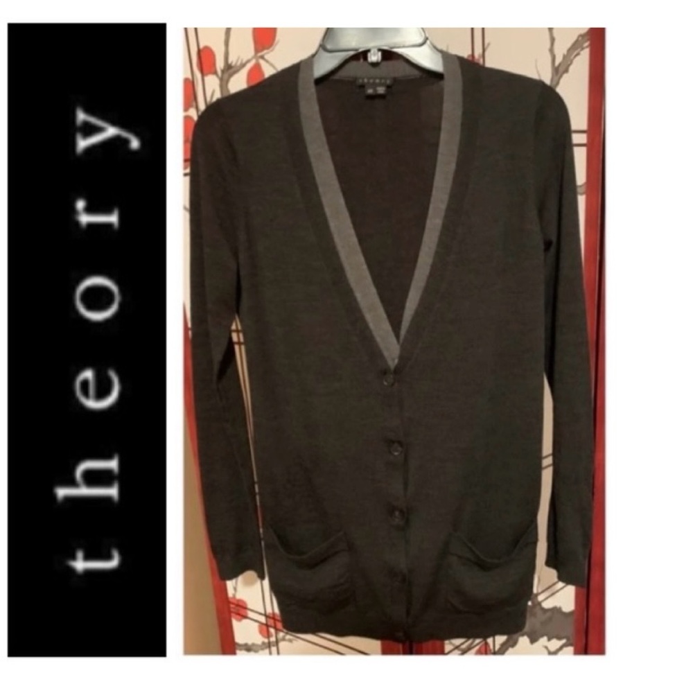 🛷 THEORY Kryssa B Preen 100% Wool Charcoal & Gray Twofer Super Soft Sweater S